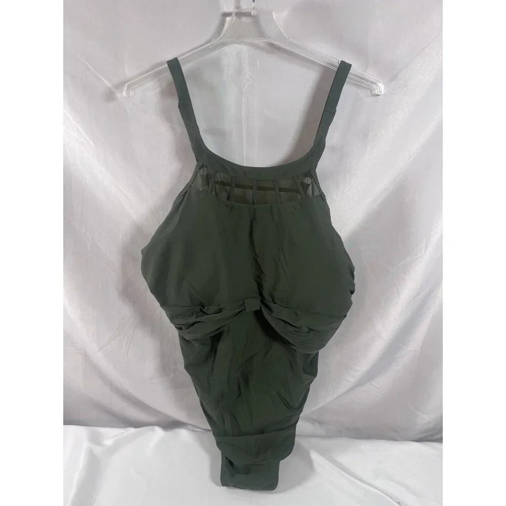 Bloomchic Solid Halter Mesh Insert Knotted Back One Piece Swimsuit Size 28 NWT